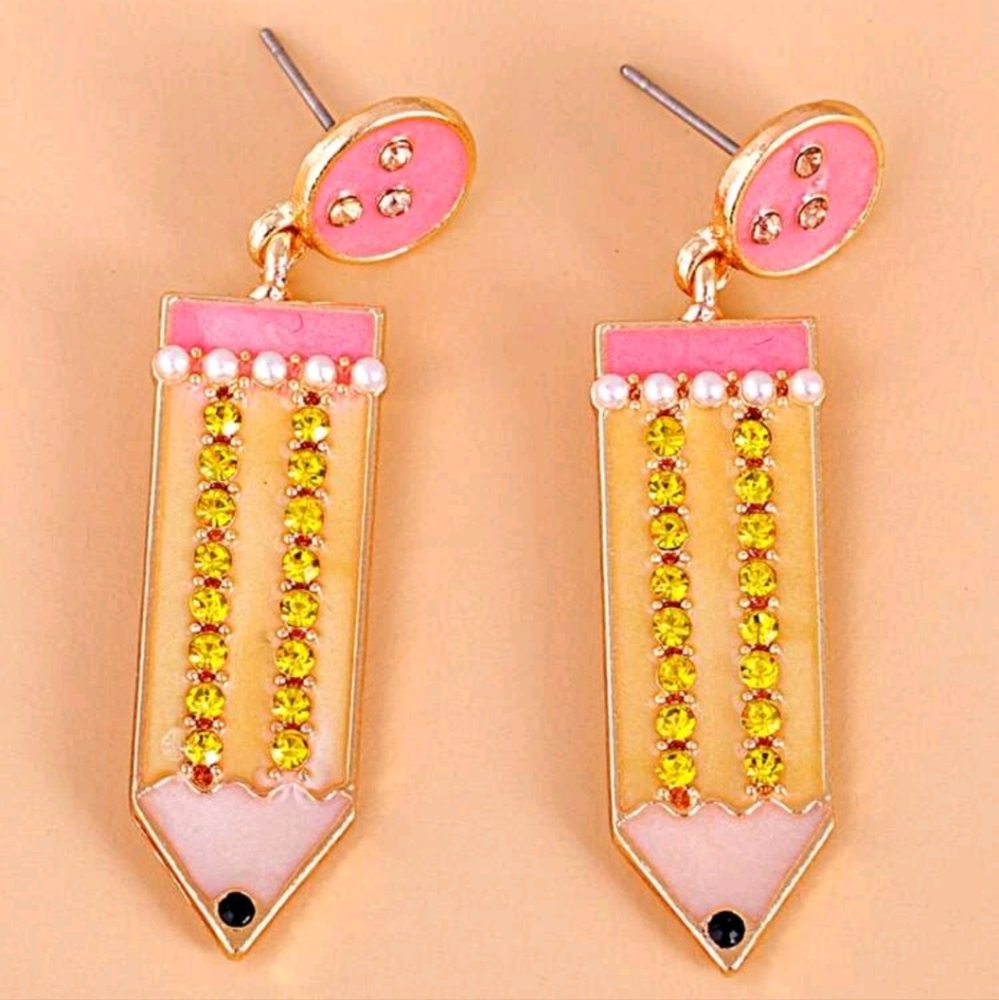 🍉5 for $25* Rhinestone Pencil Earrings - Picture 2 of 3